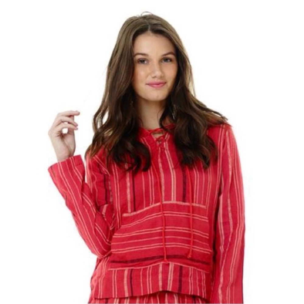 LAGACI Hoodie Top Kiss and Tell Beach Coral Red White Black Stripes Size XL